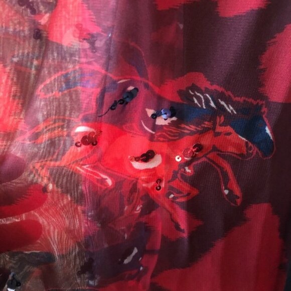 COACH Red horse print lacework chiffon flutter sleeve designer beautif - Picture 10 of 16